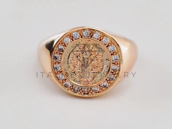 Anillo de Lujo - 104589 - Diseño San Benito CZ Clara Oro Laminado 18K