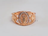 Anillo de Lujo - 104592 - Diseño Virgen y Flor CZ Rosa Oro Laminado 18K