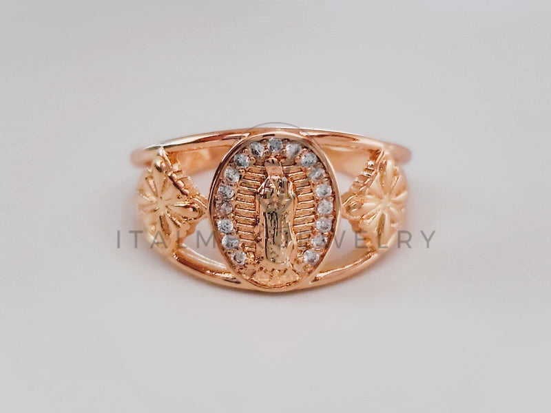 Anillo de Lujo - 104592 - Diseño Virgen y Flor CZ Rosa Oro Laminado 18K
