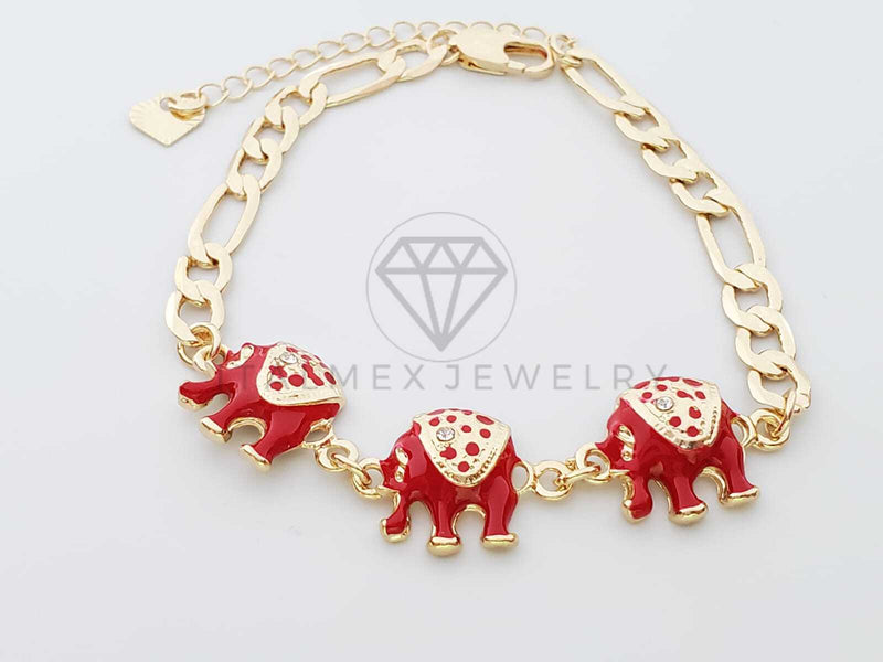 Pulsera Elegante - 100230 - Diseño de Elefantes Rojos con CZ Oro Laminado 18K