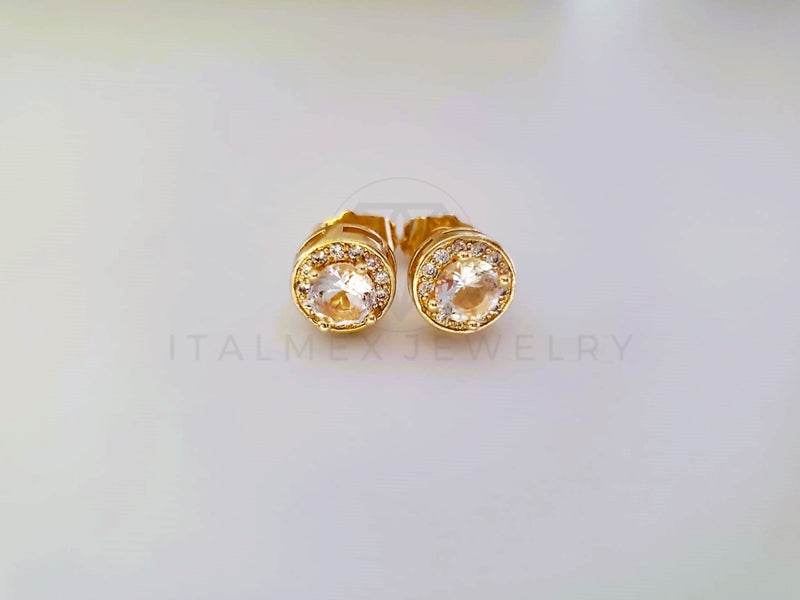 Broquel de Lujo - 104054 - Diseño Biselado CZ Redonda Clara Oro Laminado 18K