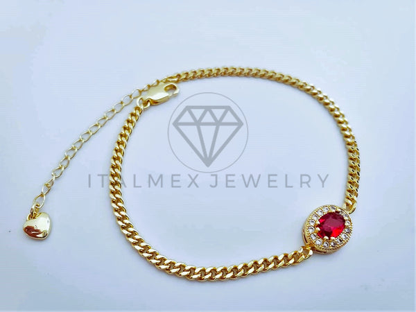 Pulsera Elegante - 103594 - Pulsera Ovalada Circonia Roja Oro Laminado 18K