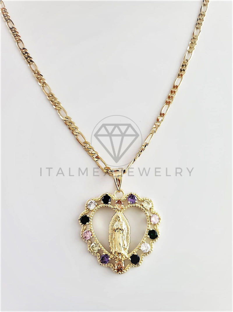 Dije Elegante - 102764 - Dije Corazón Virgen CZ Color Tamaño Mediana Oro Laminado 18K