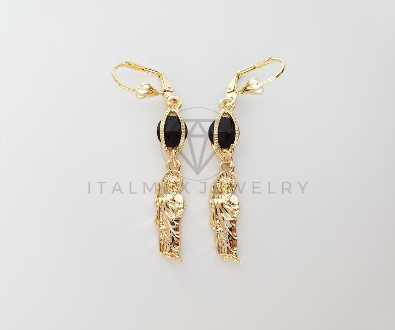 Arete Elegante - 100754 - Diseño de San Judas con CZ Negra Oro Laminado 18K