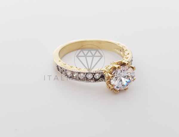 Anillo Dama de Lujo -101593 - Diseño Solitario Matrimonio CZ Clara Oro Laminado 18K