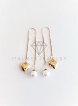 Arete de Lujo - 102823 - Violador con Perla y Dije Corazón Oro Laminado 18K