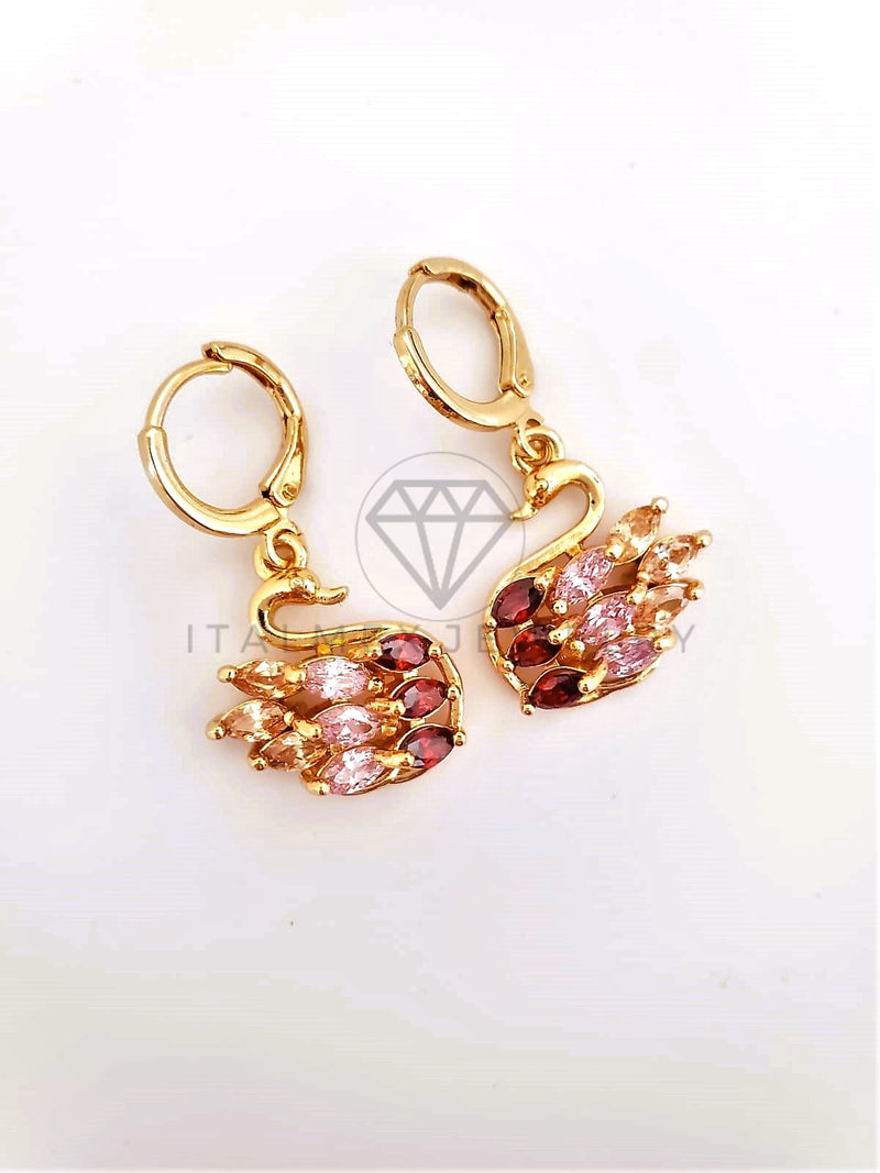 Arete de Lujo - 103552 - Diseño Cisne CZ Colores Oro Laminado 18K