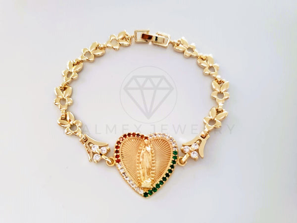 Pulsera Elegante - 103978 - Pulsera Virgen de Guadalupe CZ Tricolor Oro Laminado 18K