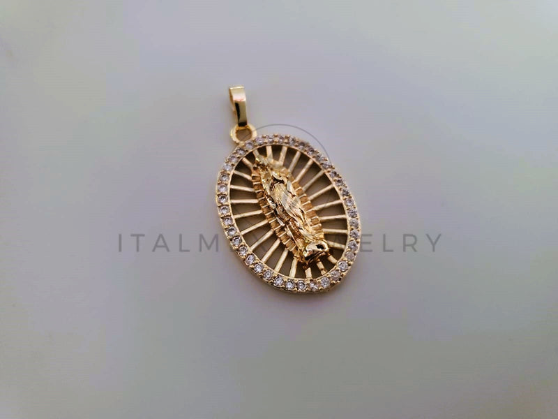 Dije Elegante - 104001 - Medalla Virgen CZ Clara Tamaño Chica Oro Laminado 18K