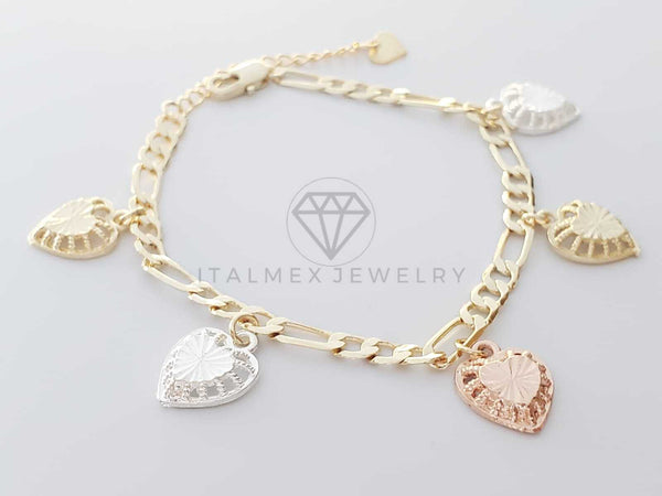 Pulsera Elegante - 100164 - Diseño de Corazones Diamantados 3 Colores Oro Laminado 18K