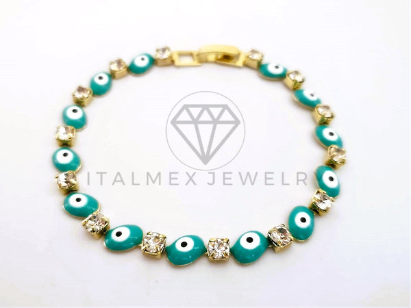 Pulsera Elegante - 103564 - Pulsera Ojo Turco Azul y Circonia Clara Oro Laminado 18K