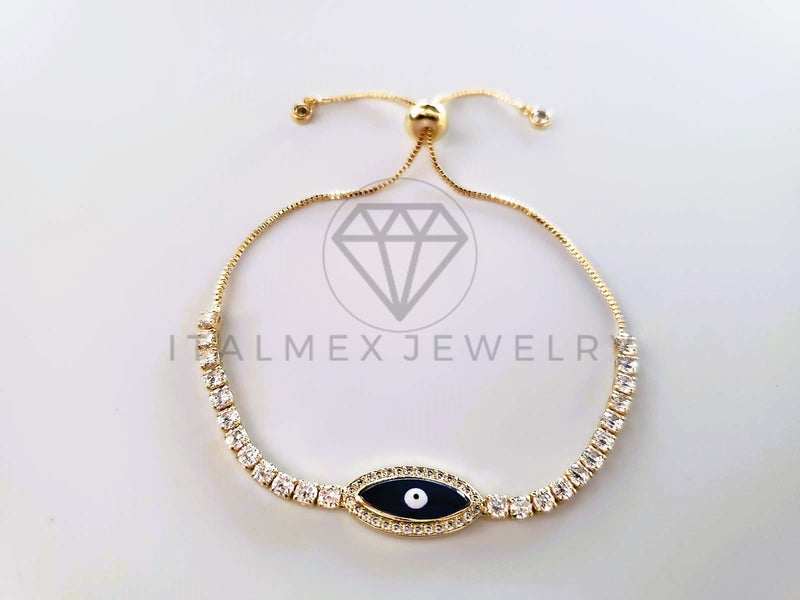Pulsera de Lujo - 103718 - Diseño Ajustable Ojo Turco CZ Clara Oro Laminado 18K