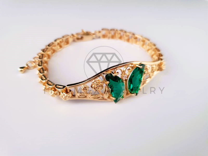 Pulsera de Lujo - 103705 - Diseño de Mariposa CZ Verde Oro Laminado 18K
