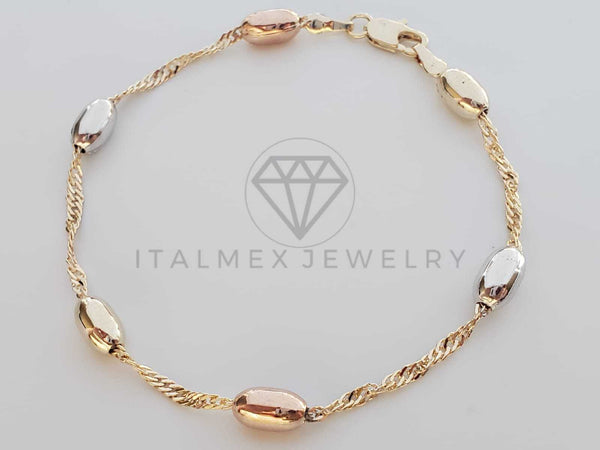 Pulsera de Lujo - 101077 - Estilo Bola Ovalada 3 Tonos Oro Laminado 18K