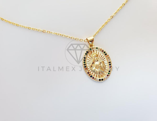 Collar Elegante - 101293 - Collar medalla Virgen Guadalupe CZ Colores Oro Laminado 18K