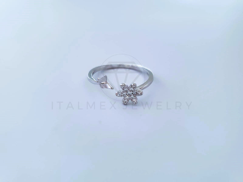 Anillo de Dama - 104129 - Anillo Ajustable Flor y Mariposa Plata Fina .925