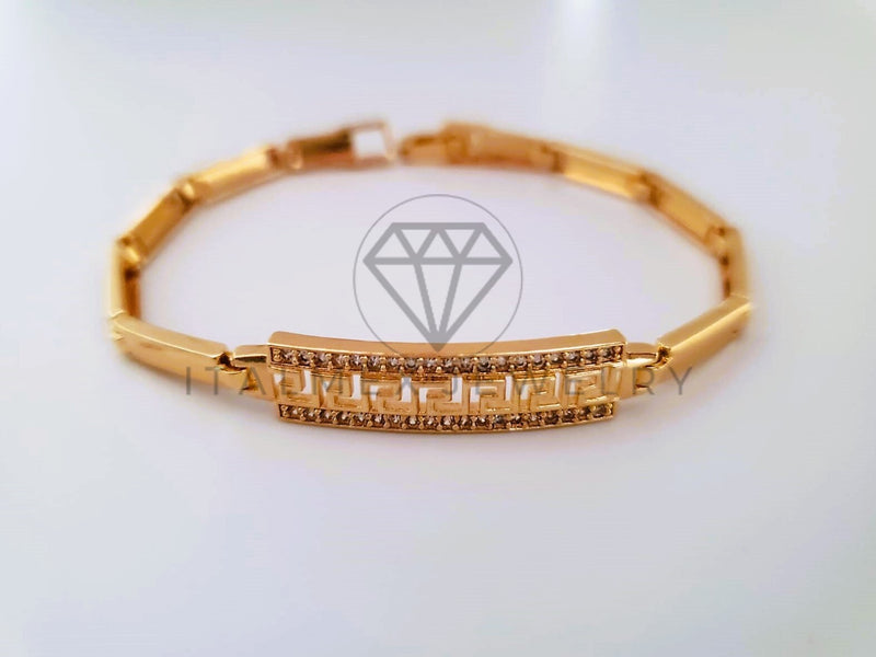 Pulsera de Lujo - 104320 - Diseño Grecas CZ Clara Oro Laminado 18K