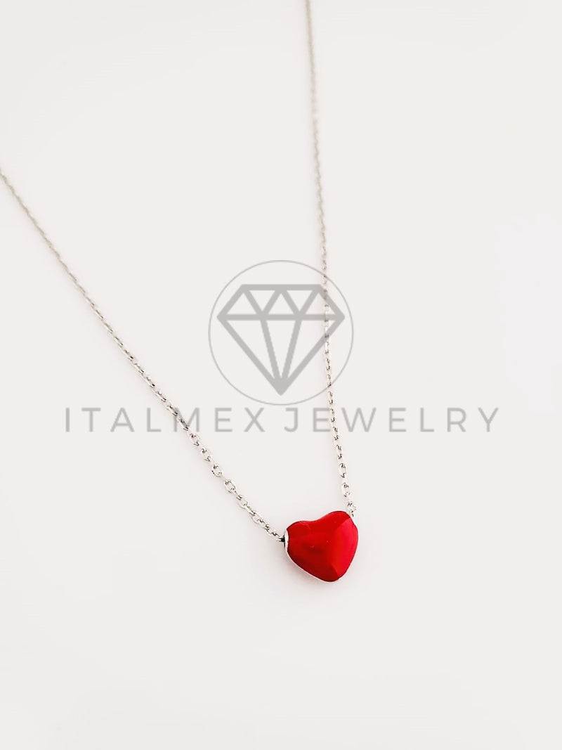 Collar de Lujo - 103633 - Estilo Corazón Rojo 8mm Plata Fina .925
