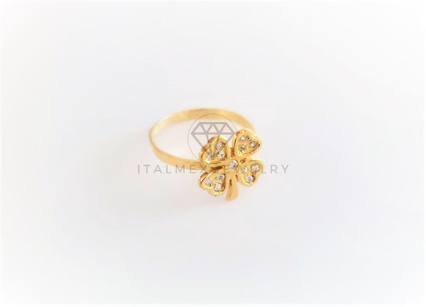 Anillo Dama de Lujo -103123 - Diseño Trébol 4 Hojas con CZ Clara Oro Laminado 18K