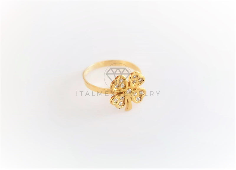 Anillo Dama de Lujo -103123 - Diseño Trébol 4 Hojas con CZ Clara Oro Laminado 18K