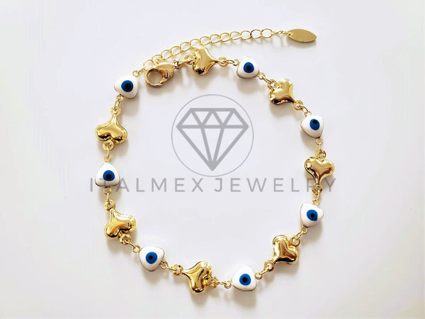 Pulsera Elegante - 104211 - Pulsera Ojo Turco Corazón Blanco Oro Laminado 18K