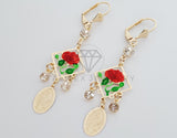 Arete de Lujo - 100283 - Arete Largo Filigrana Rosa Guadalupe Oro Laminado 18K