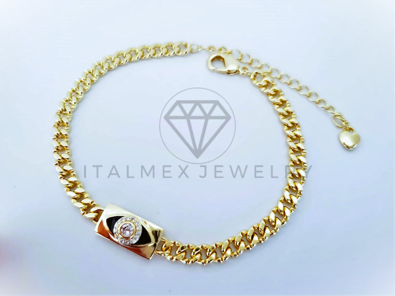 Pulsera Elegante - 103602 - Pulsera Placa Ojo Turco Negro con Circonia Oro Laminado 18K