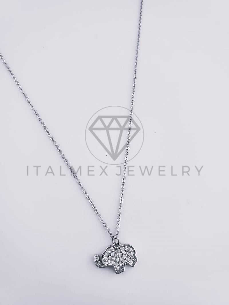 Collar de Lujo - 103636 - Estilo Elefante Circonia Clara Plata Fina .925