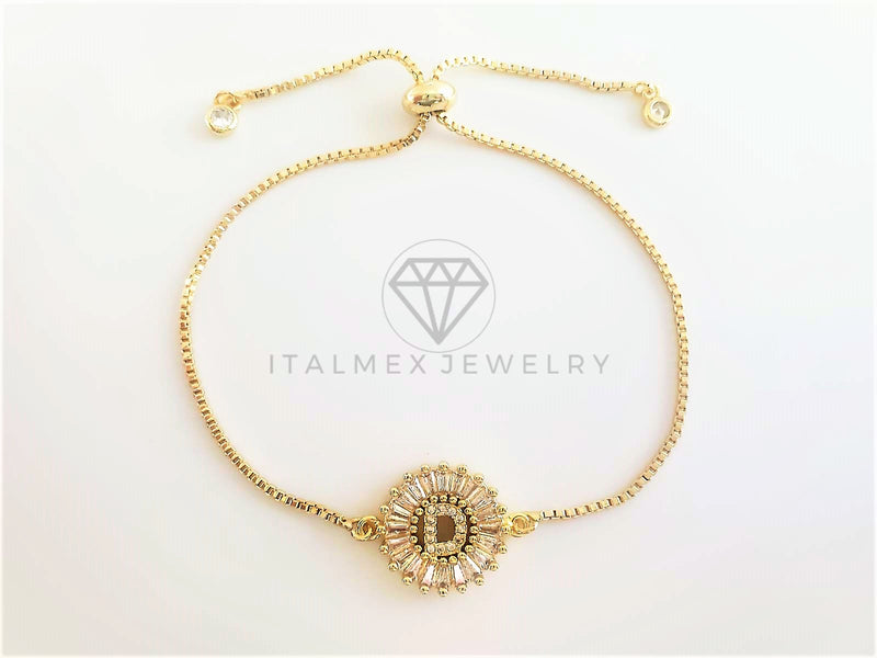 Pulsera Ajustable - 102630 - Diseño de Inicial "D" CZ Clara Oro Laminado 18K