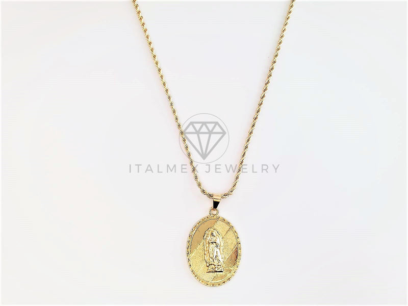 Collar Elegante - 103173 - Collar medalla Virgen Guadalupe Dorado Oro Laminado 18K