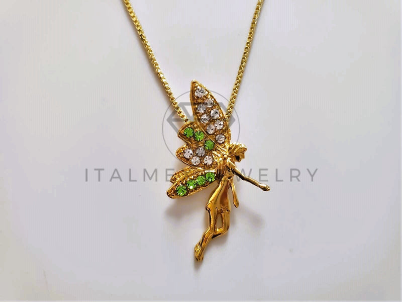 Dije de Lujo - 104169 - Dije de Hada Madrina Circonia Clara y Verde Oro Laminado 18K
