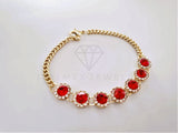 Pulsera Elegante - 103991 - Pulsera Cubana CZ Redonda Roja Oro Laminado 18K