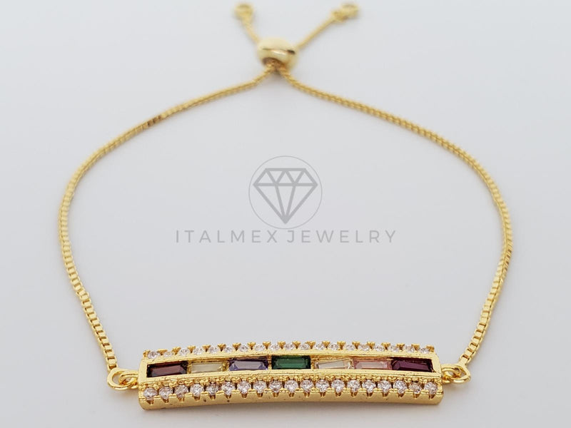 Pulsera Ajustable - 100345 - Diseño de Placa CZ Colores Oro Laminado 18K