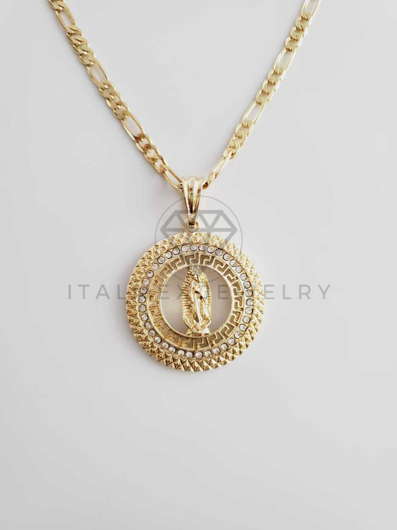 Dije Elegante - 102366 - Medalla Virgen Guadalupe CZ Clara Tamaño Mediana Oro Laminado 18K