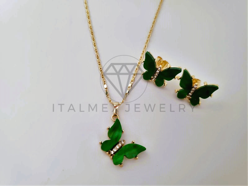Juego de Lujo - 103942 - Diseño de Mariposa Piedra Verde Oro Laminado 18K
