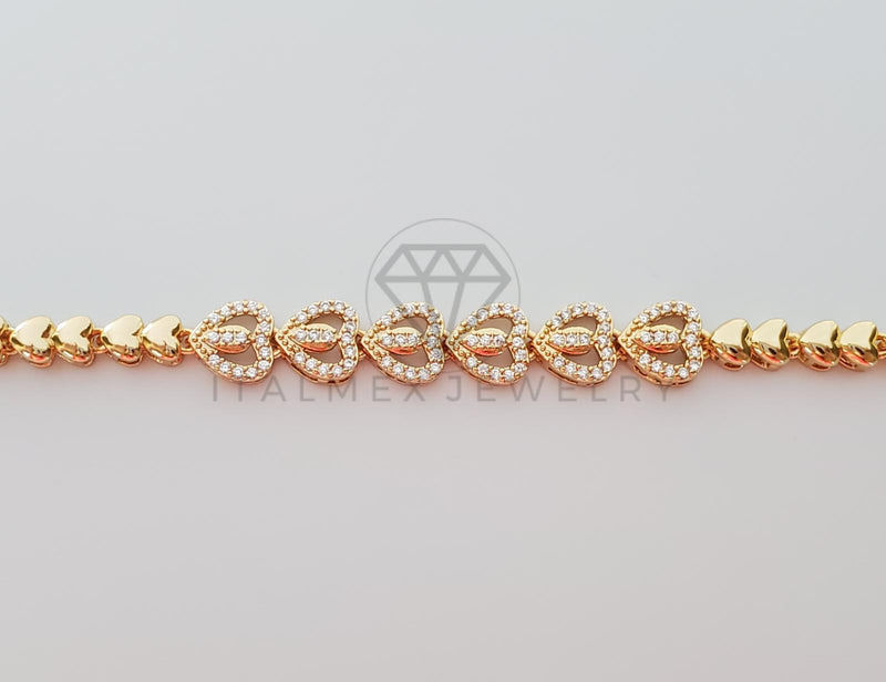 Pulsera de Lujo - 100304 - Diseño de Corazón con Corazones Oro Laminado 18K