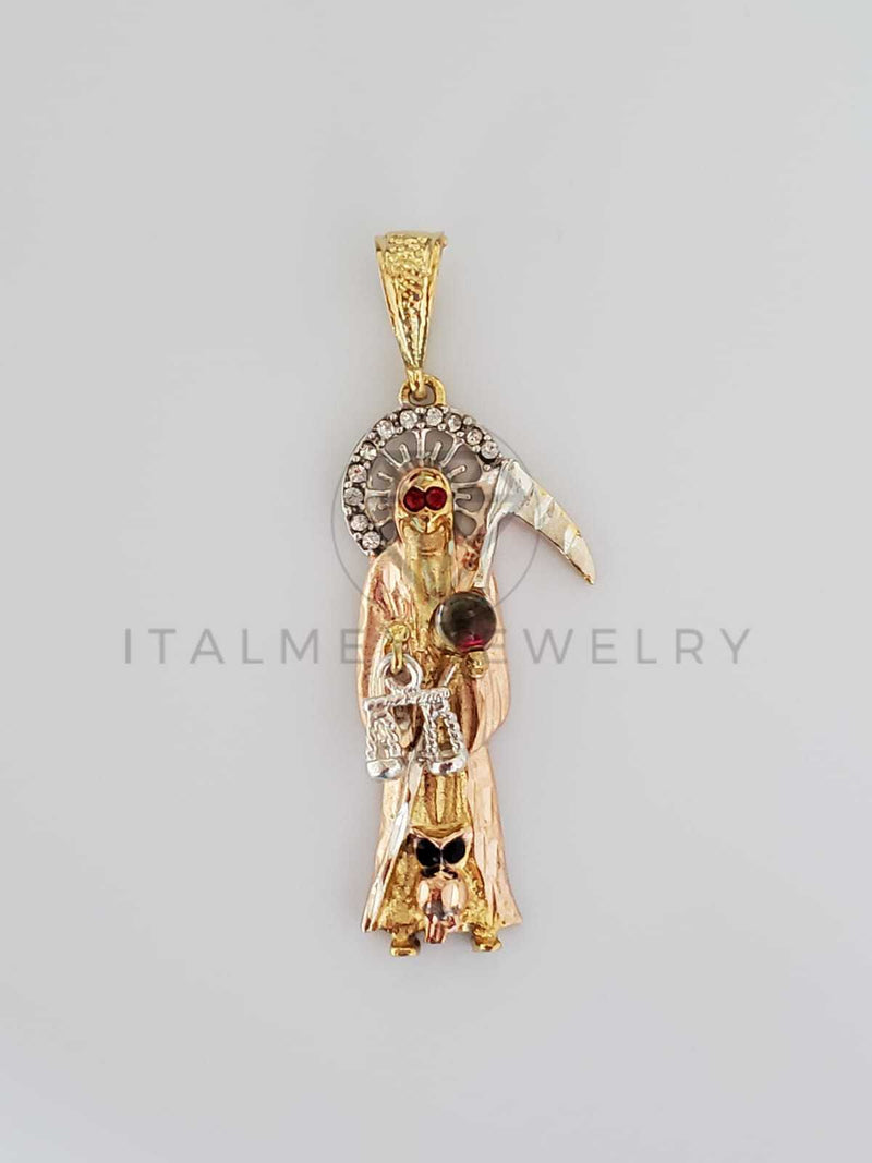 Dije Religiosa - 100469.100472 - Santa Muerte CZ y Cristal Tamaño Grande Oro Laminado 18K