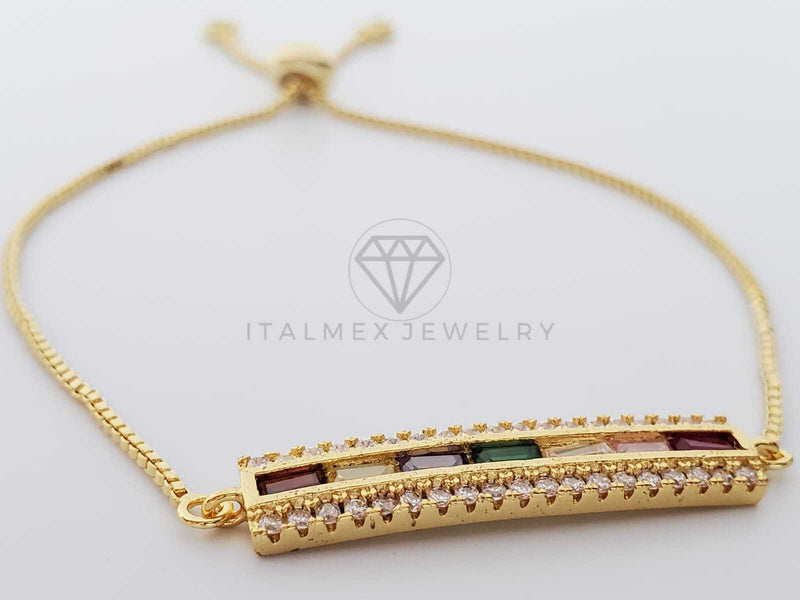 Pulsera Ajustable - 100345 - Diseño de Placa CZ Colores Oro Laminado 18K