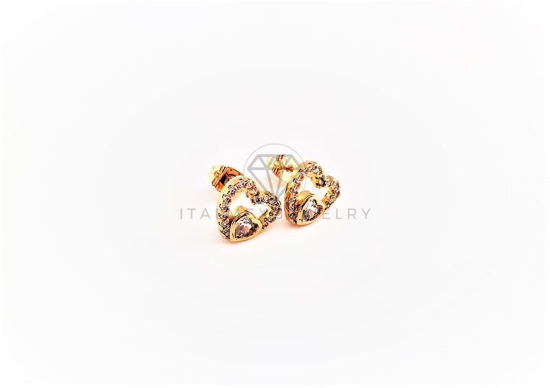 Broquel de Lujo - 103089 - Diseño de Corazón CZ Clara Oro Laminado 18K