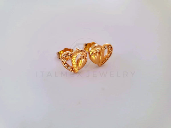 Broquel de Lujo - 104077 - Diseño Corazón Laser CZ Clara Oro Laminado 18K