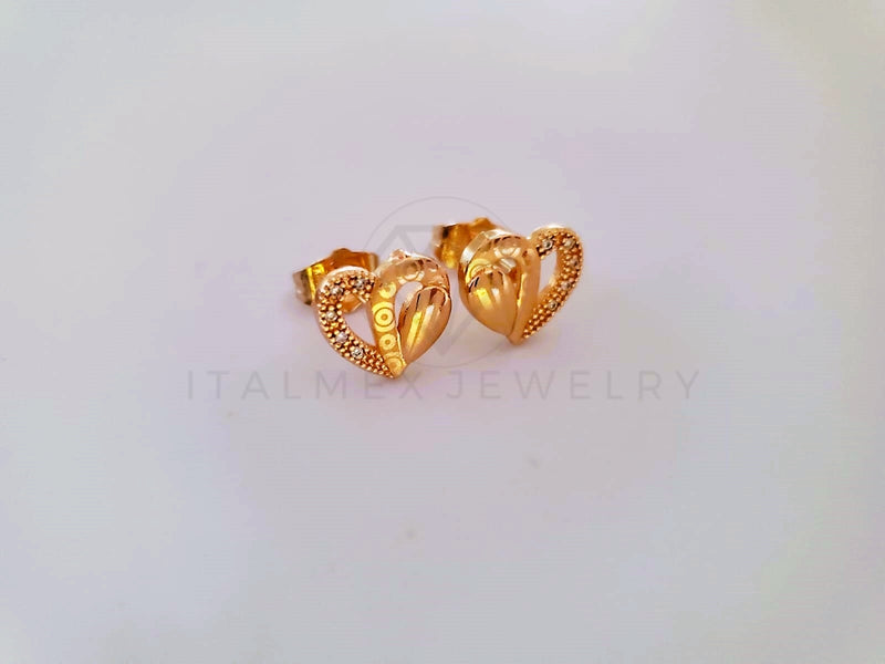 Broquel de Lujo - 104077 - Diseño Corazón Laser CZ Clara Oro Laminado 18K