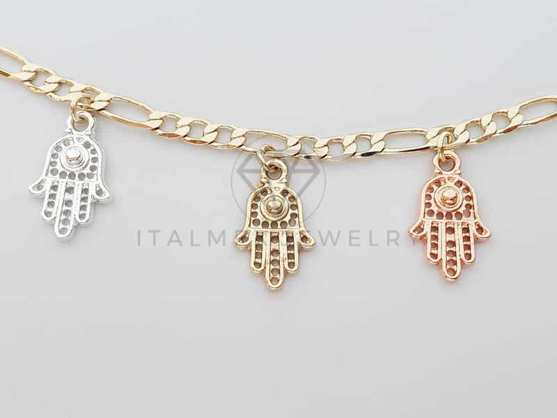 Pulsera Elegante - 100234 - Diseño Mano Hamsa 3 Oros Oro Laminado 18K