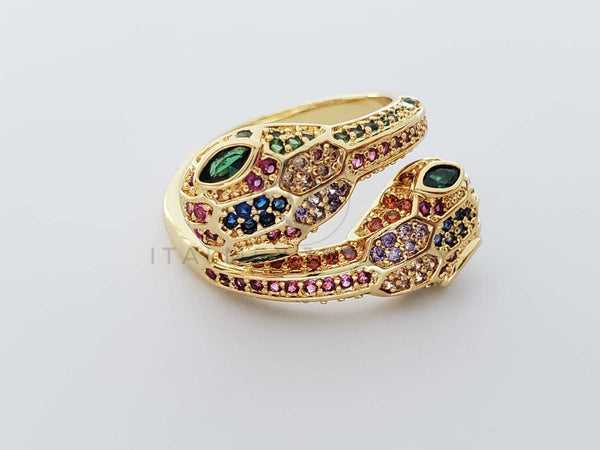 Anillo de Lujo - 101285 - Diseño Serpiente con CZ Colores Oro Laminado 18K