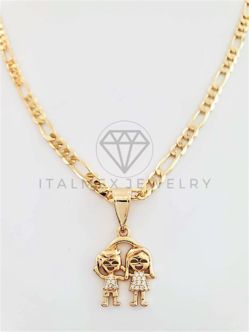 Dije Elegante - 102791 - Dije Niño y Niña CZ Clara Tamaño Chica Oro Laminado 18K