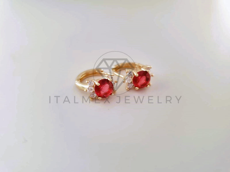 Arete de Lujo - 103843 - Diseño Redondo CZ Roja Oro Laminado 18K