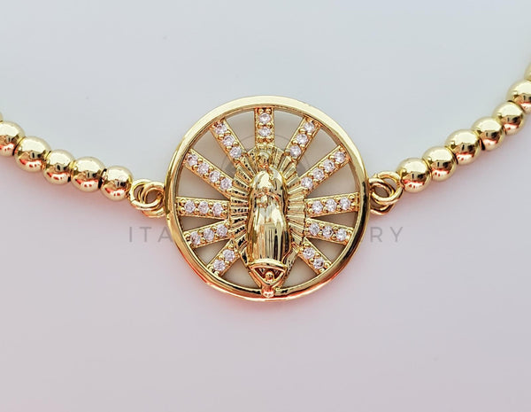 Pulsera Ajustable - 101306 - Diseño de Virgen de Guadalupe con CZ Oro Laminado 18K