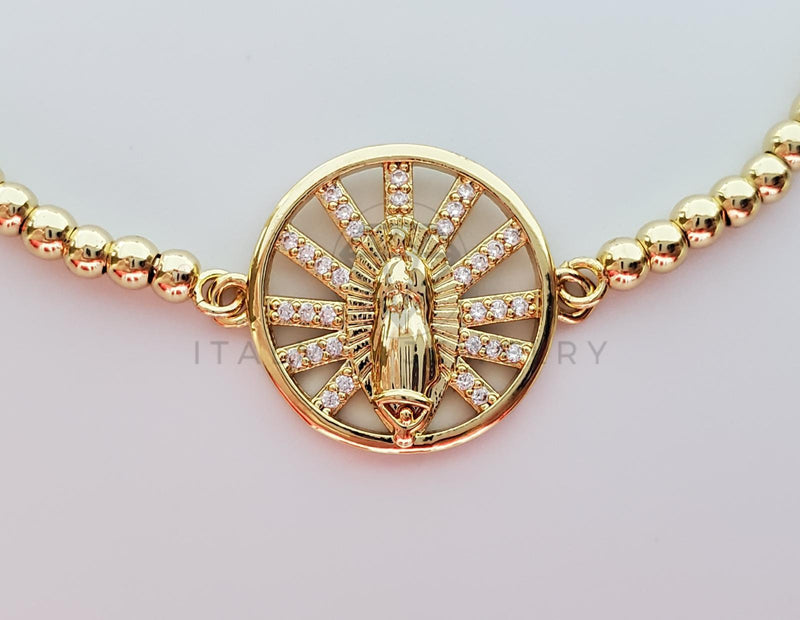 Pulsera Ajustable - 101306 - Diseño de Virgen de Guadalupe con CZ Oro Laminado 18K