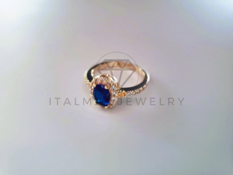 Anillo de Lujo - 103881 - Anillo Oval Biselado CZ Azul Oro Laminado 18K