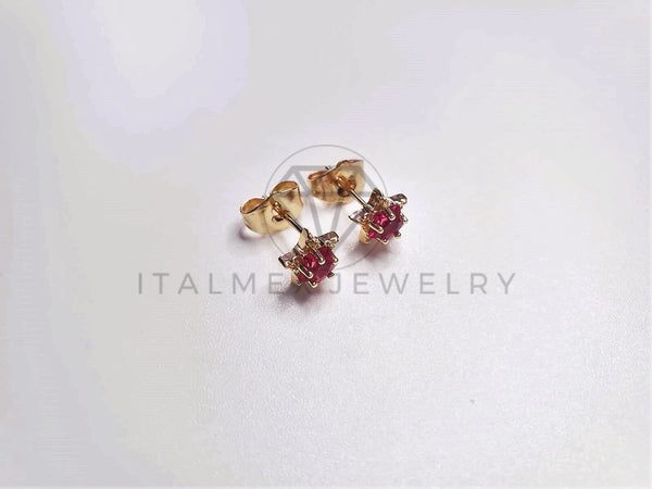 Broquel de Lujo - 103670 - Diseño Estrella CZ Roja Oro Laminado 18K
