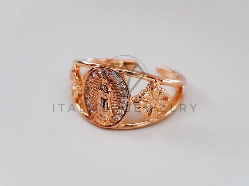 Anillo de Lujo - 104592 - Diseño Virgen y Flor CZ Rosa Oro Laminado 18K